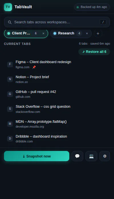TabVault — Tab Workspace Manager gallery image