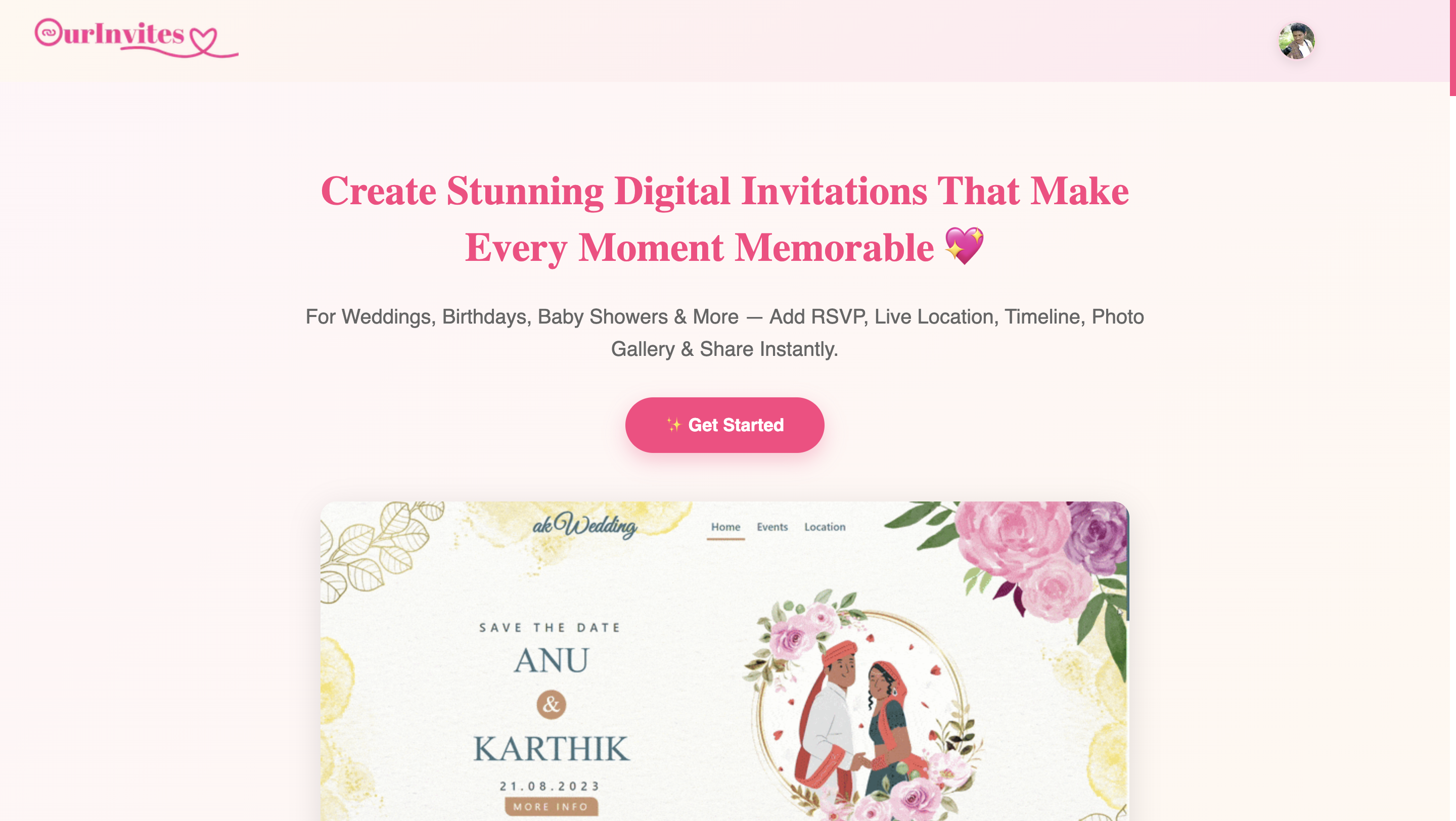 OurInvites  - Main product screenshot demonstrating key features and user interface