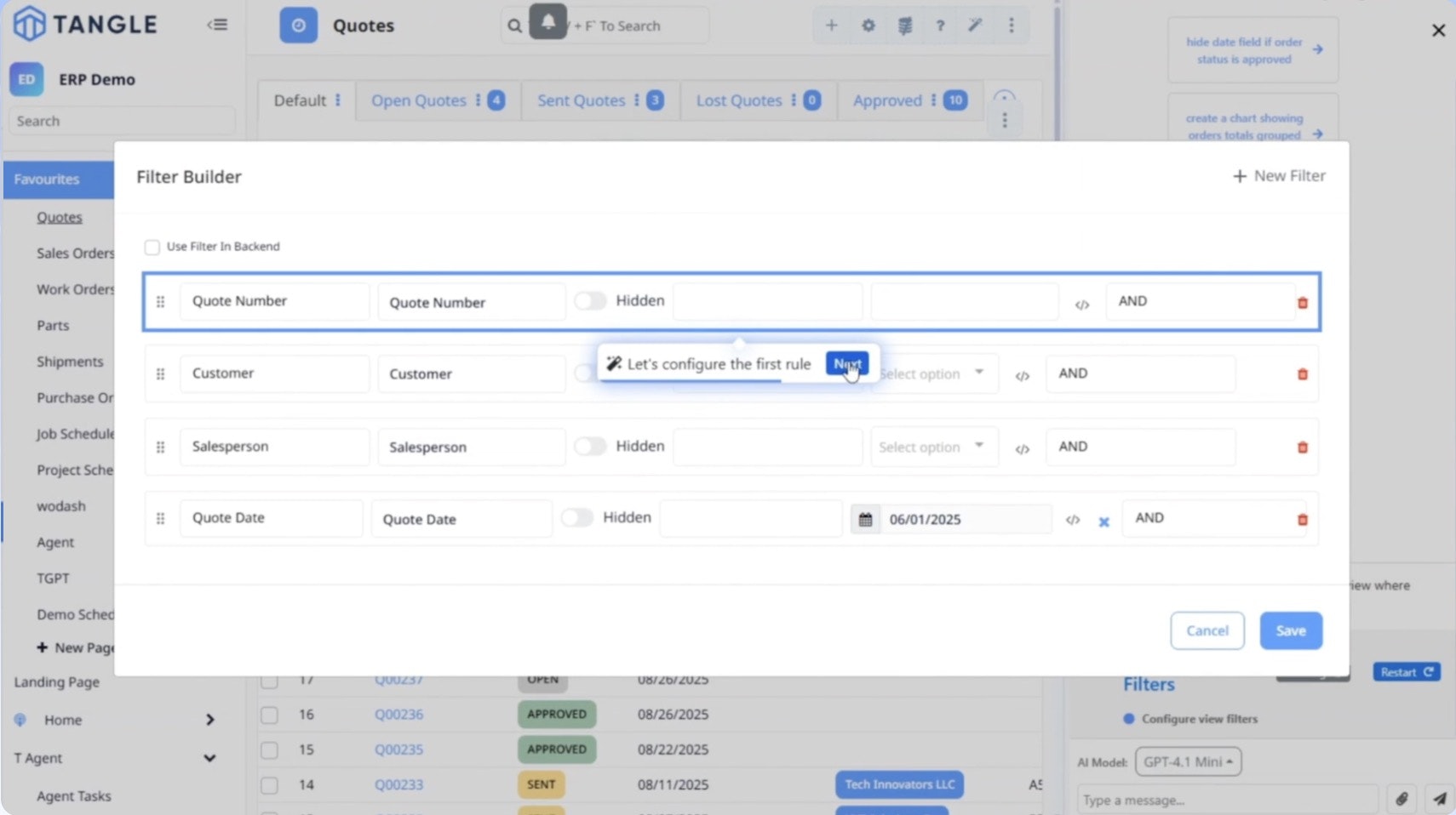 Tangle Manufacturing ERP AI Software - Main product screenshot demonstrating key features and user interface