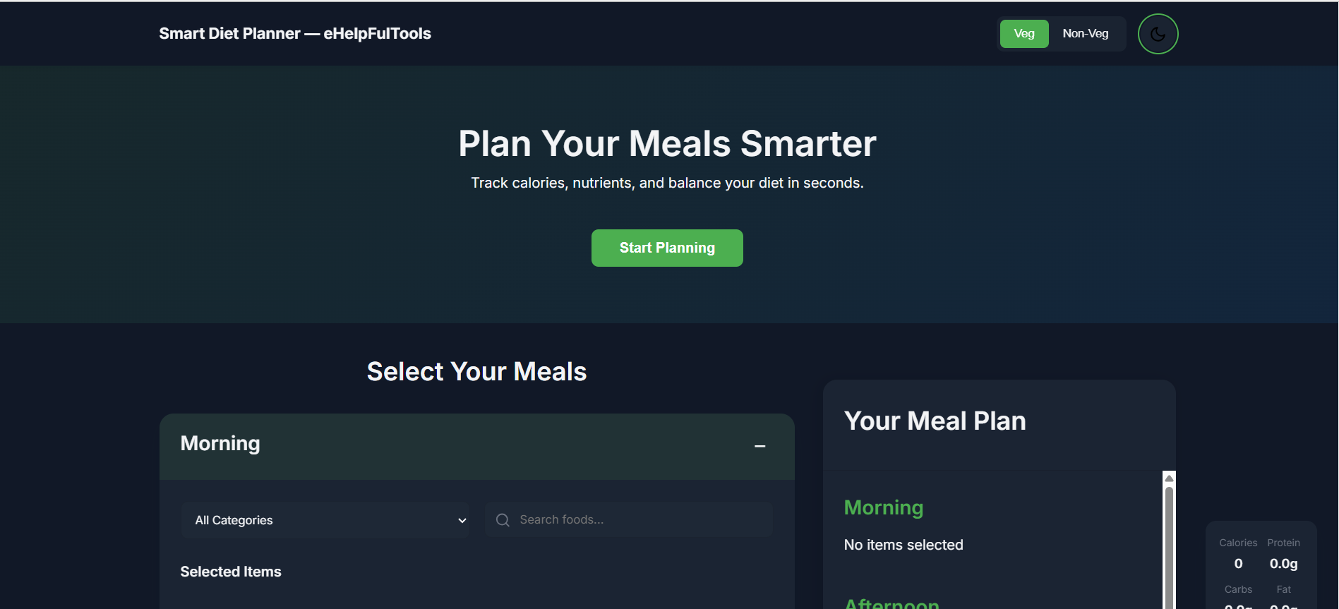 Daily Diet Planner – Calories Calculator