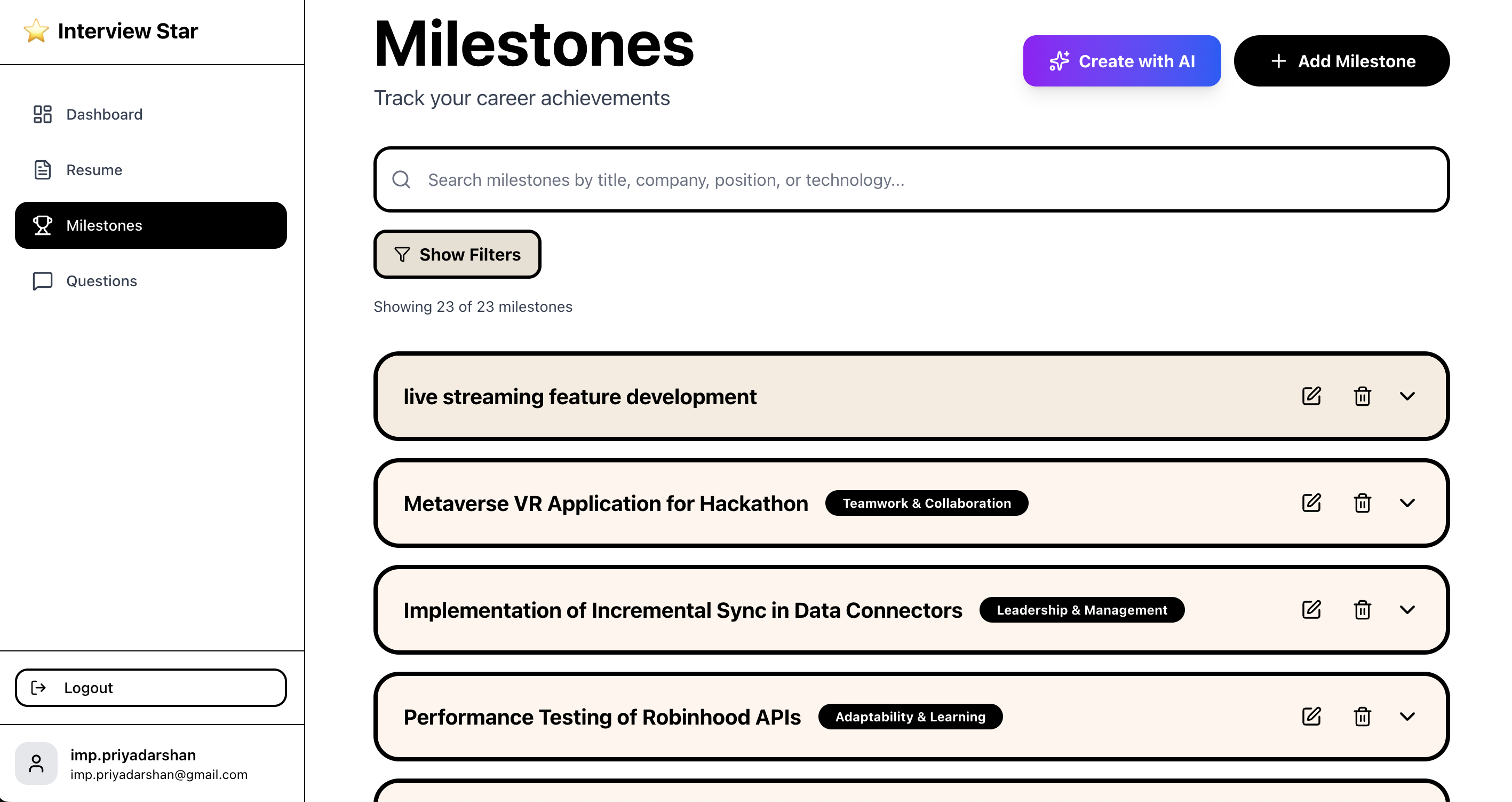 Interview Star - Main product screenshot demonstrating key features and user interface