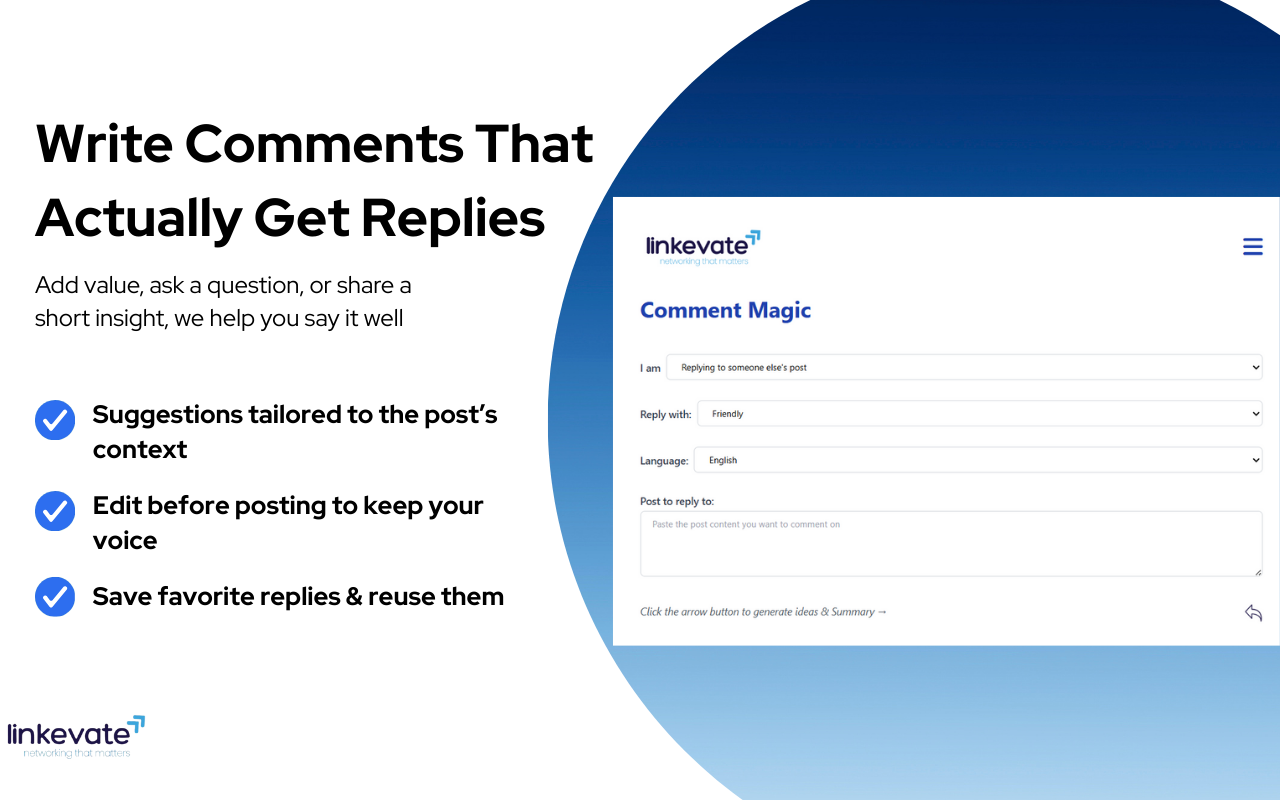 Linkevate - Haga crecer su red LinkedIn con comentarios personalizados media 4