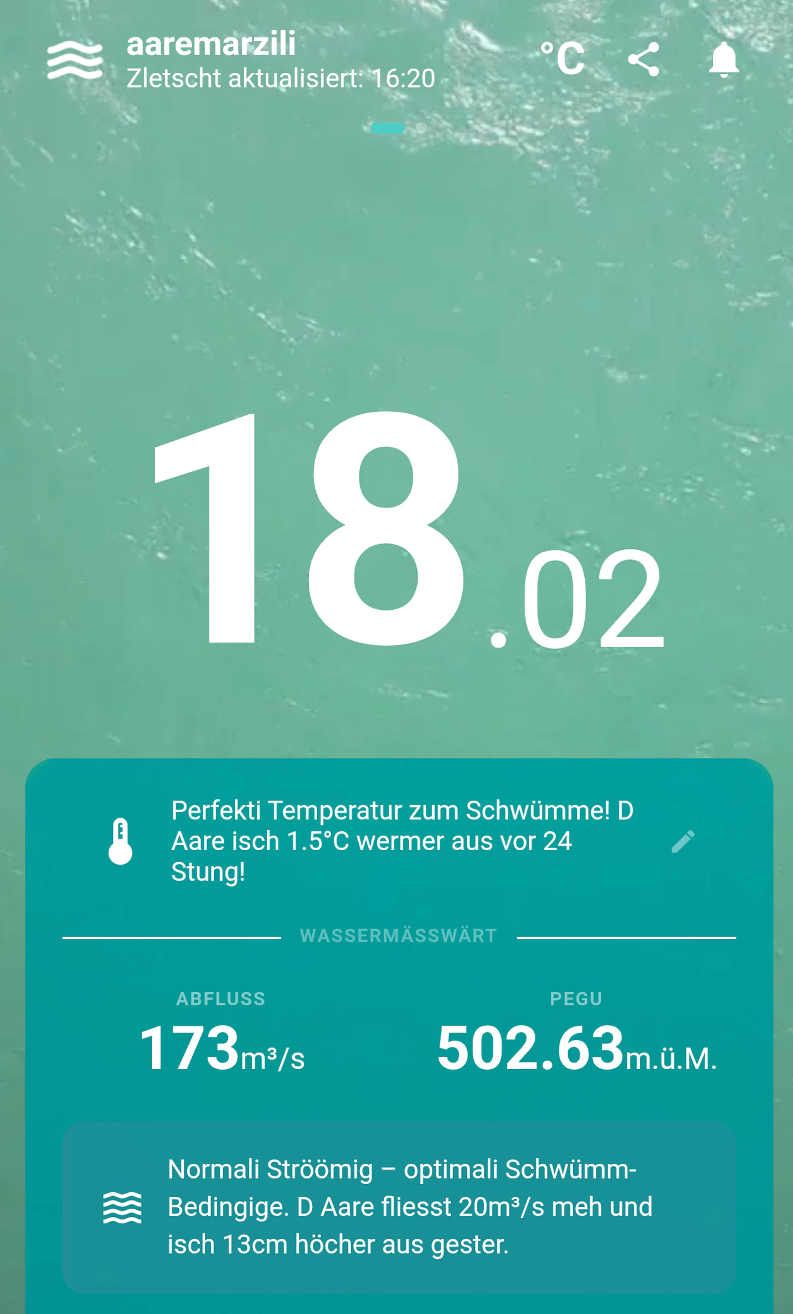 aaremarzili - Aare Temperature in Bern screenshot 1