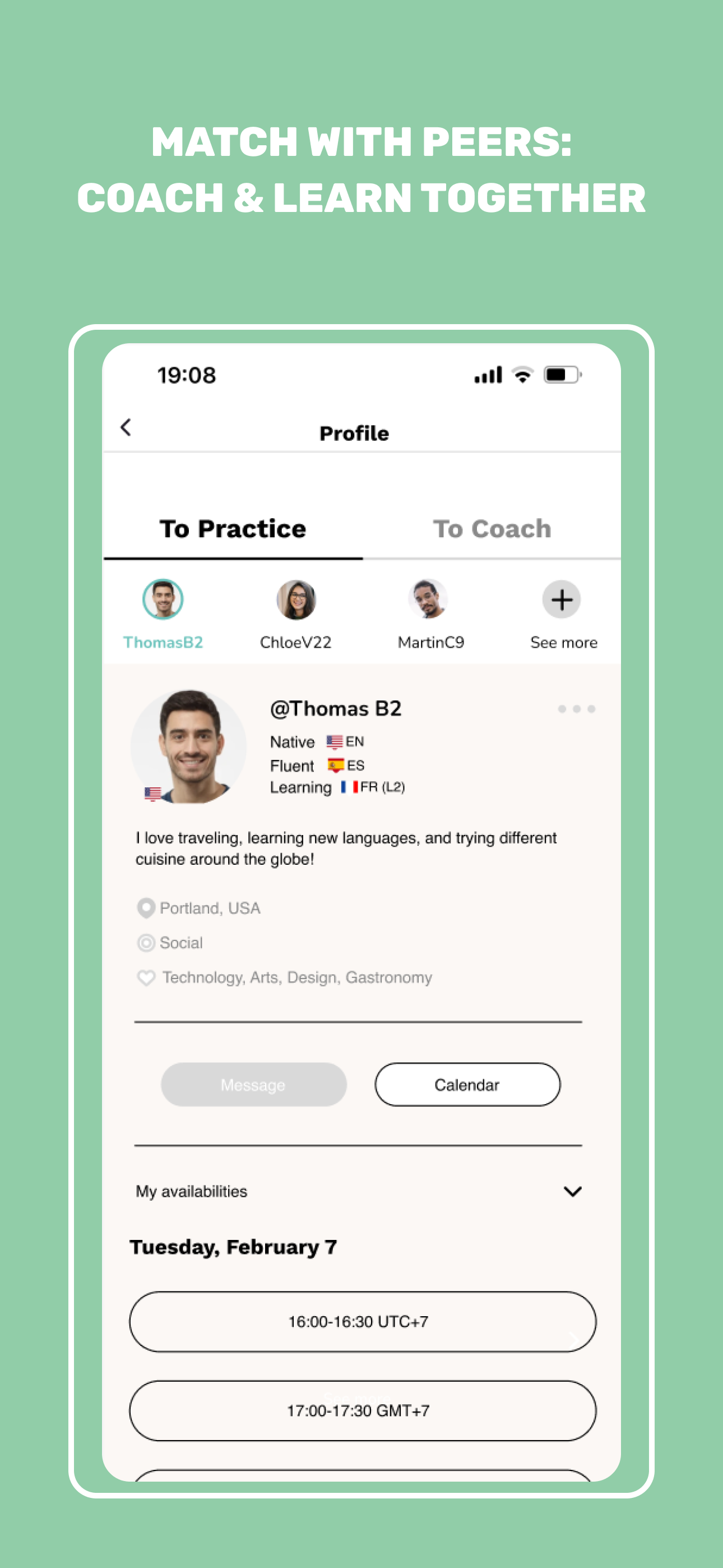 Kuno - App di pratica linguistica peer-to-peer con conversazioni reali media 2