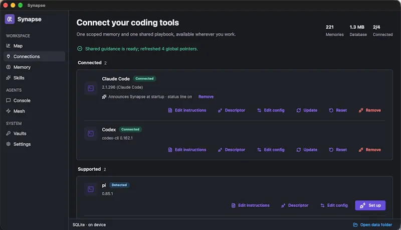 Synapse: shared memory for coding agents screenshot 7