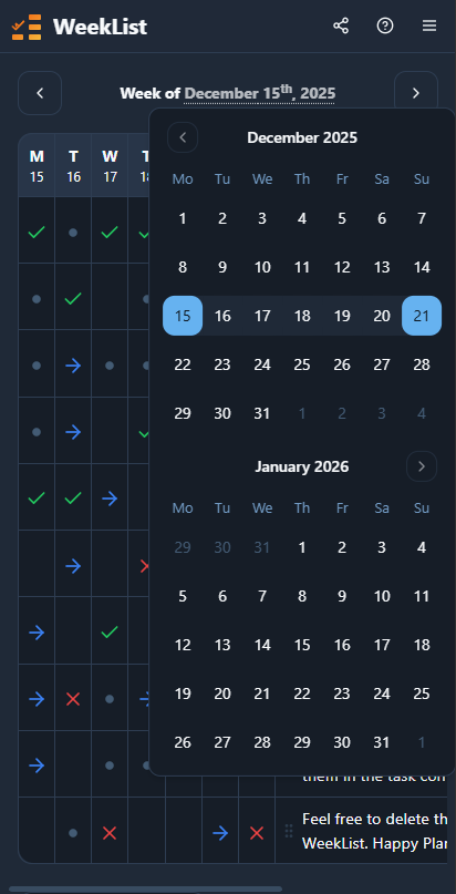 WeekList - Screenshot 5 showing product features and functionality