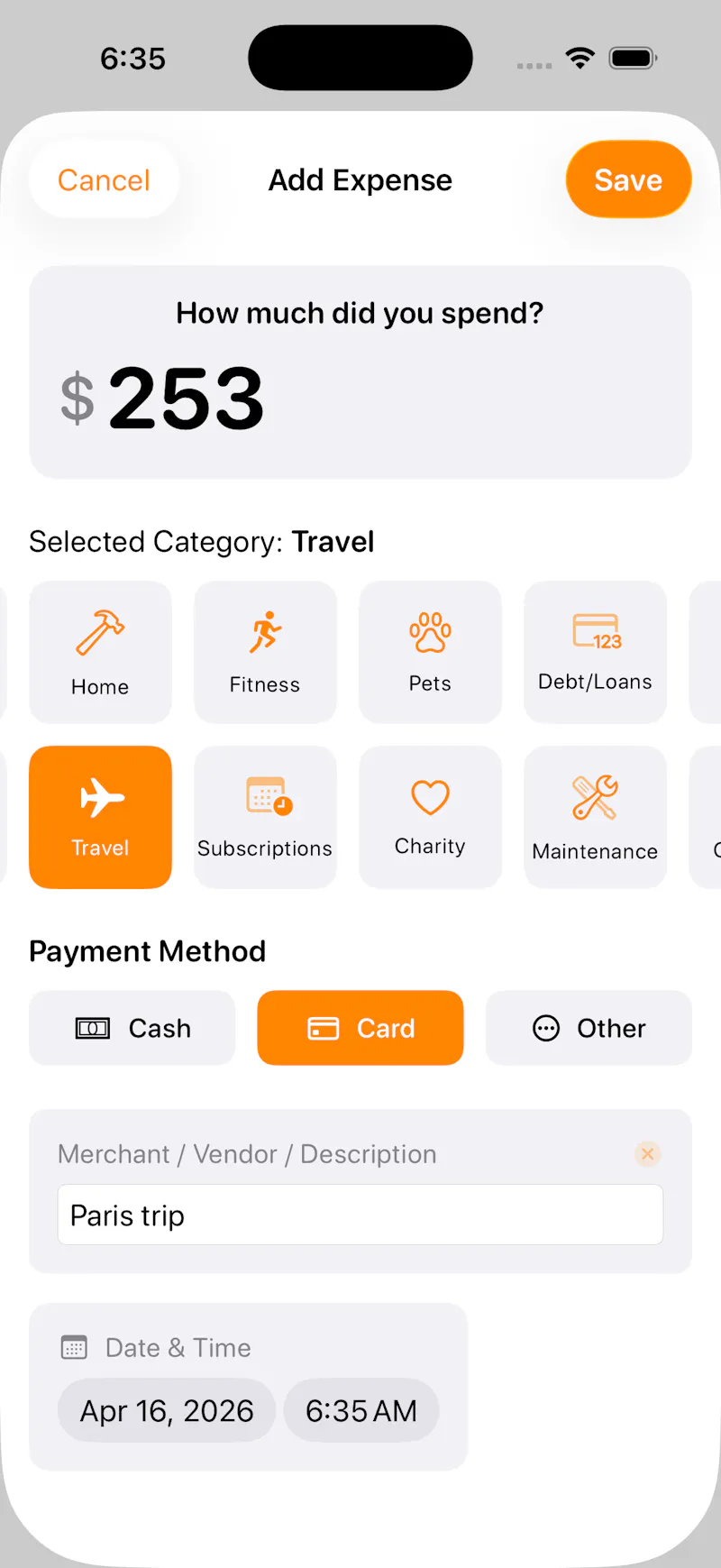 Kumquat: Expense Tracker screenshot 1