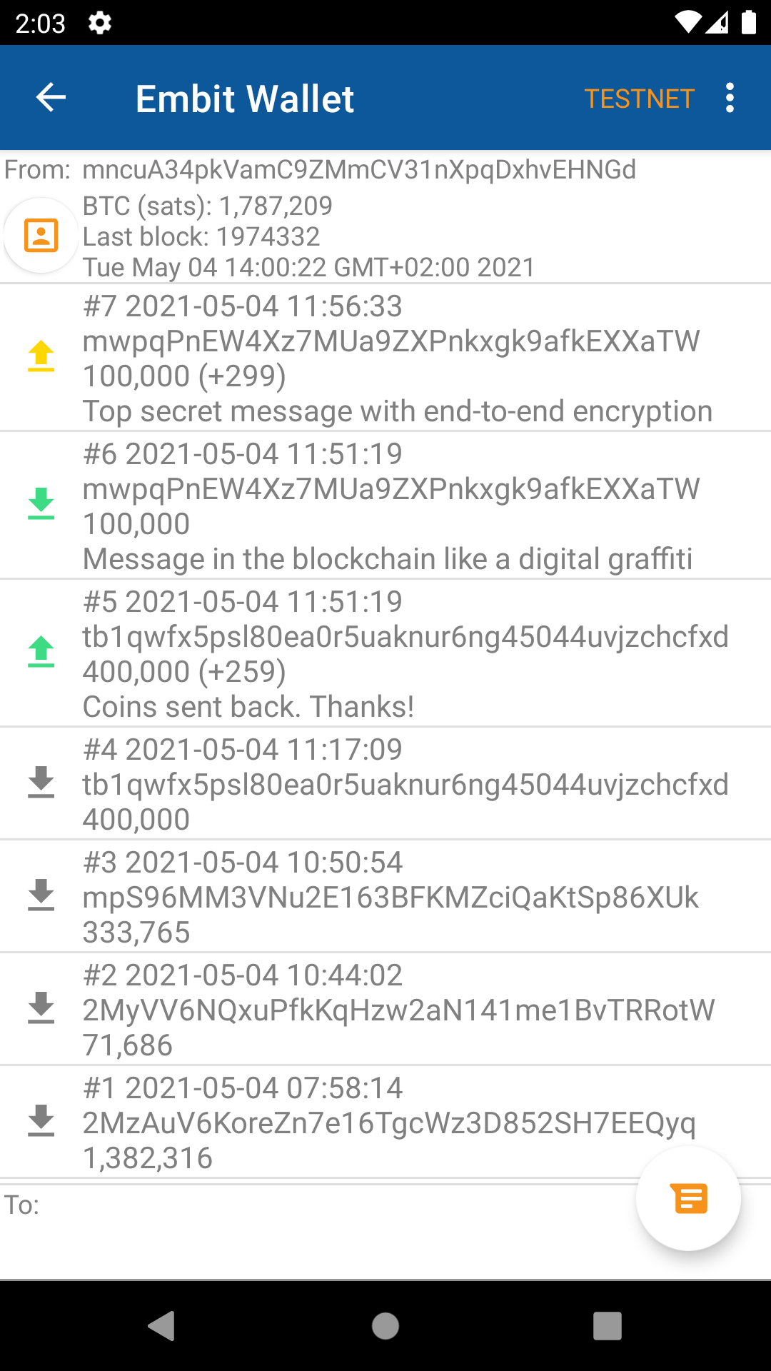 Embit: Bitcoin -portemonnee, testnet - Bitcoin blockchain -portemonnee & gegevensinvoeging media 2