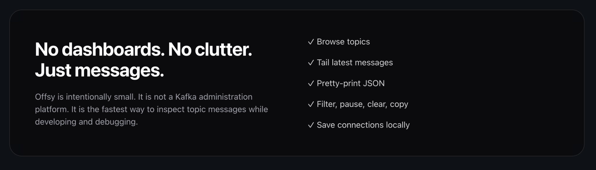 Offsy — Fast Kafka tailing for devs gallery image