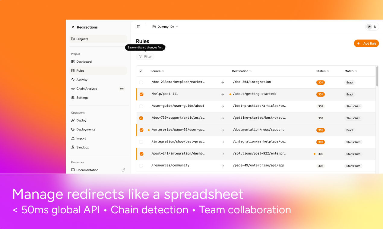 Redirections - Main product screenshot demonstrating key features and user interface