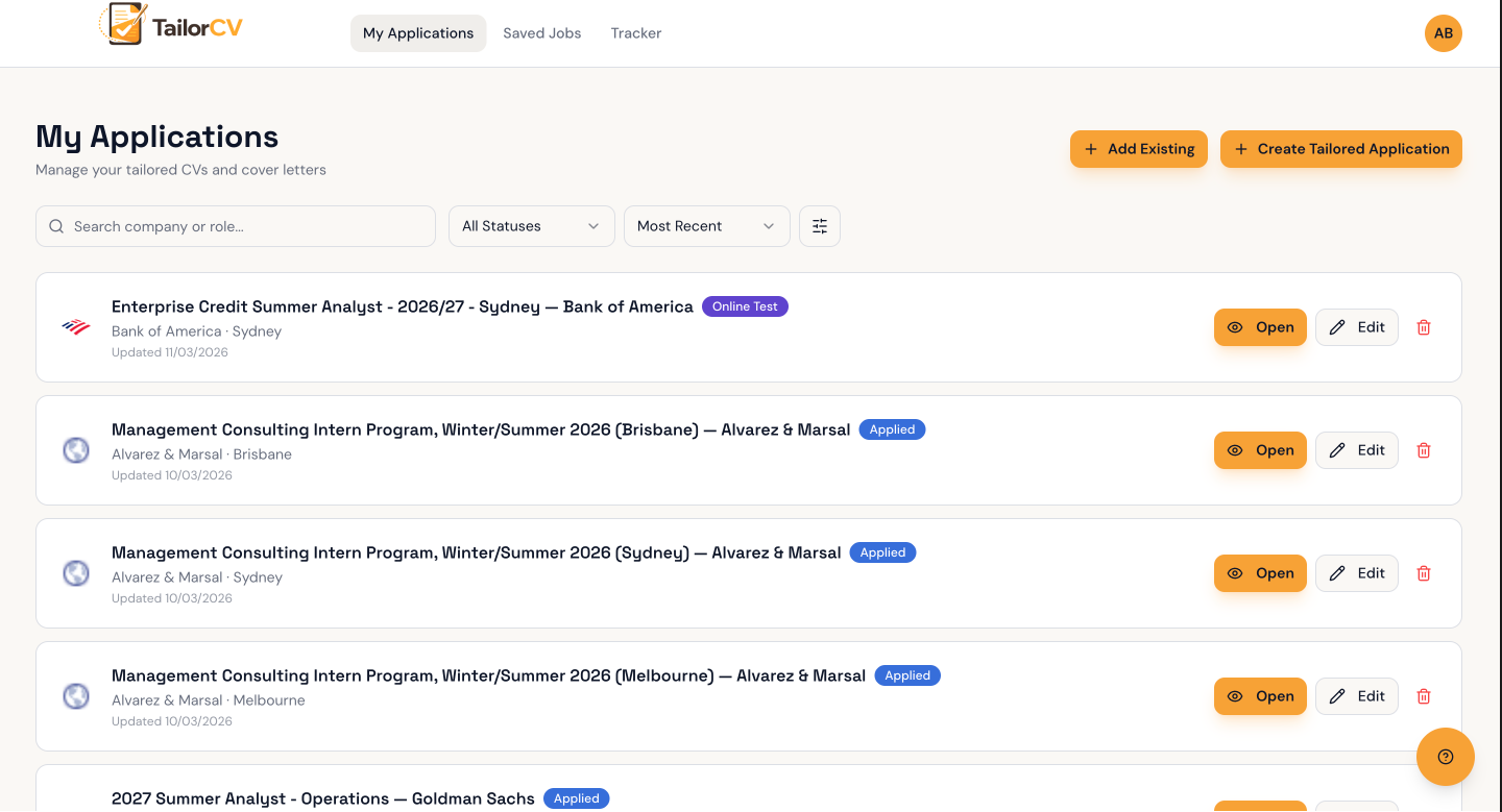 TailorCV - Screenshot 2 showing product features and functionality