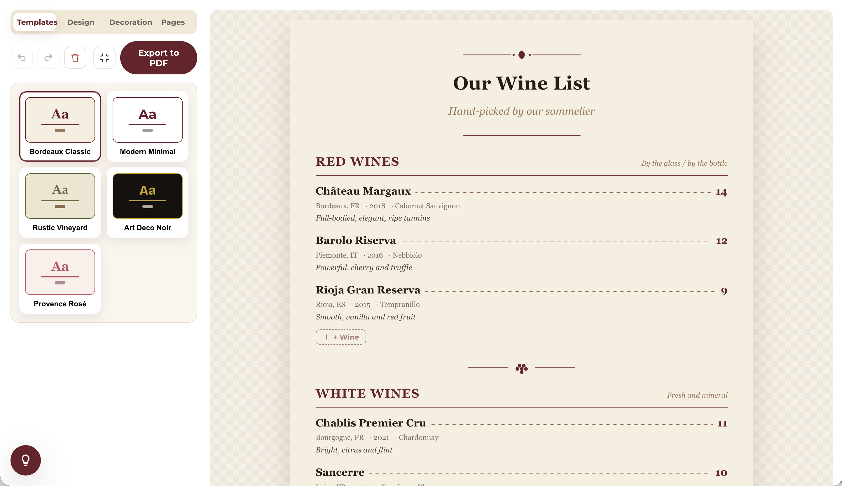Free Wine Menu Maker gallery image
