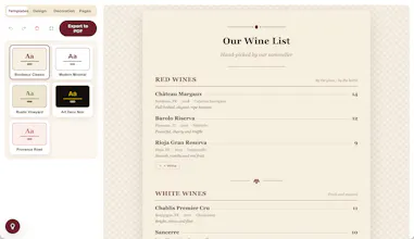 Free Wine Menu Maker gallery image