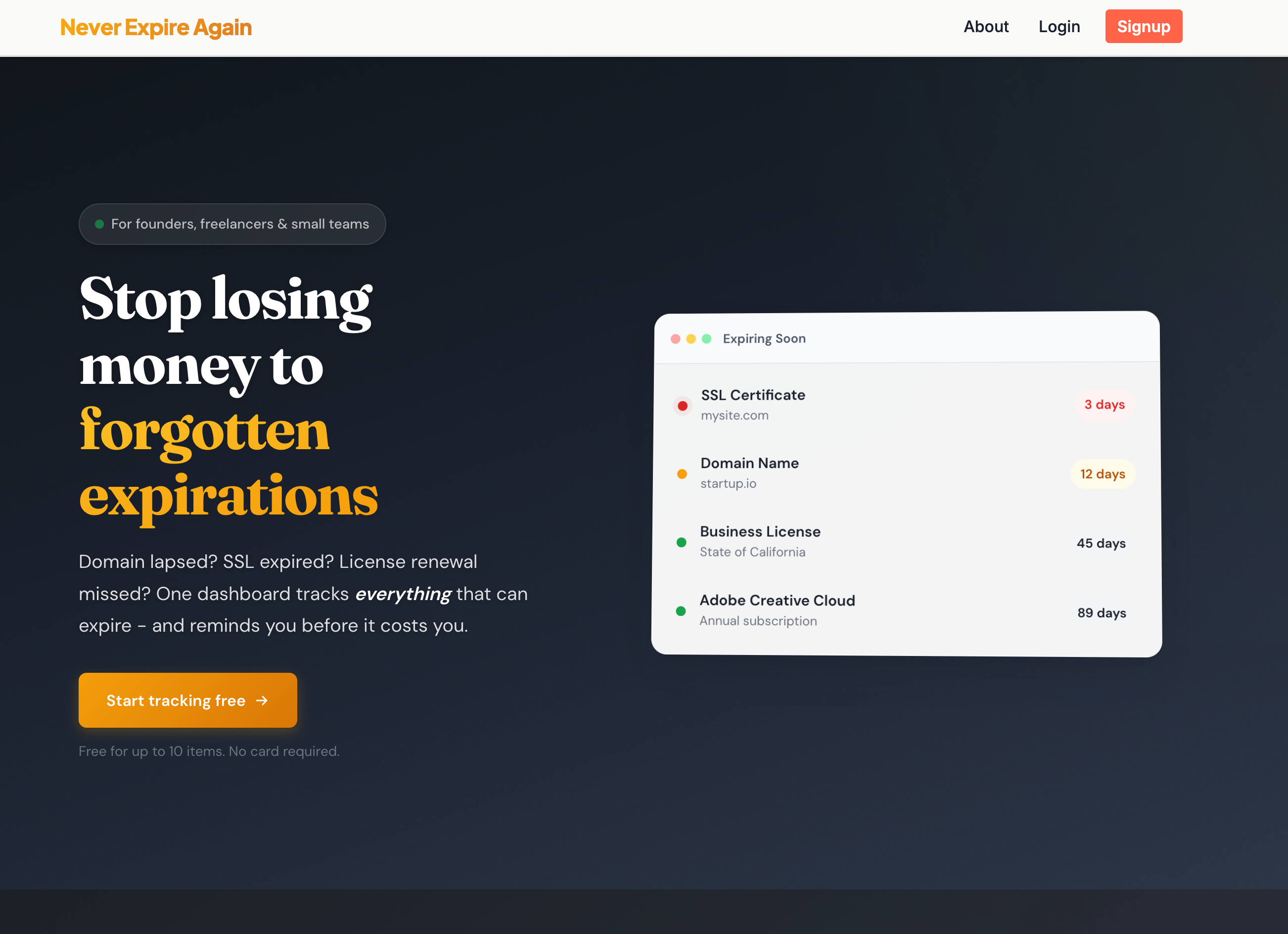 Never Expire Again - Main product screenshot demonstrating key features and user interface