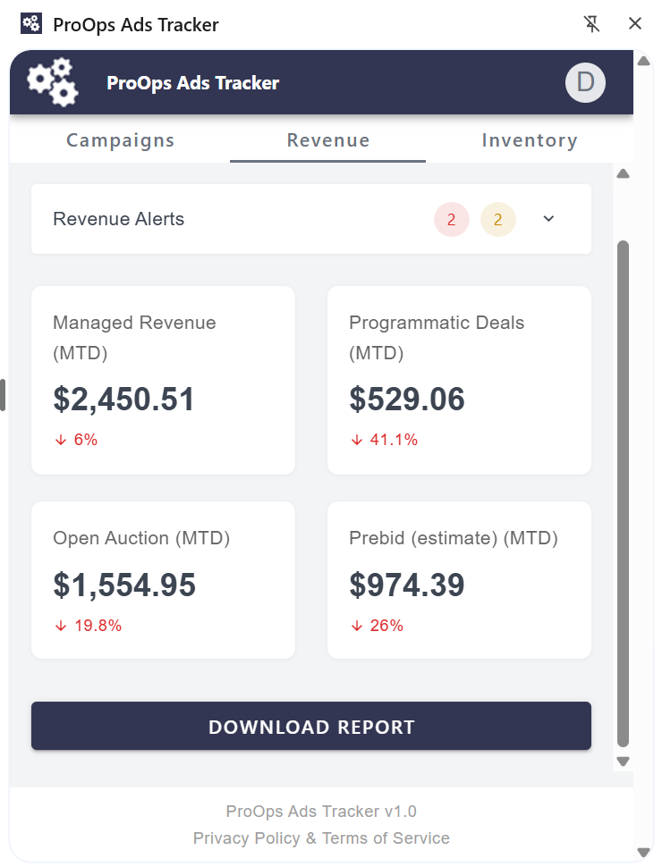 ProOPS ADSトラッカー - 広告opsレポートを自動化します。収益を保護します。メディア1