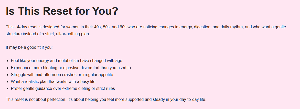 14-Day Metabolic Reset for Women 40+ - Screenshot 2 showing product features and functionality