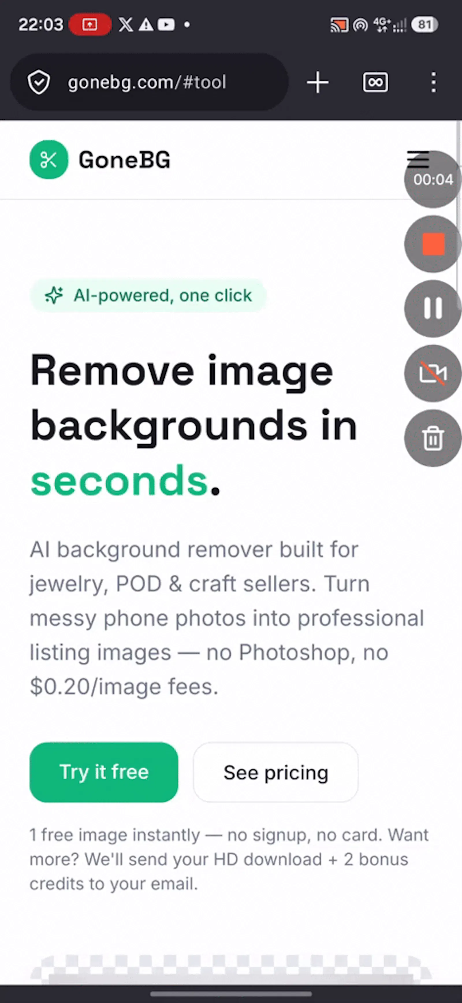 GoneBG - Etsy image backgroud remover screenshot 1 (video preview)