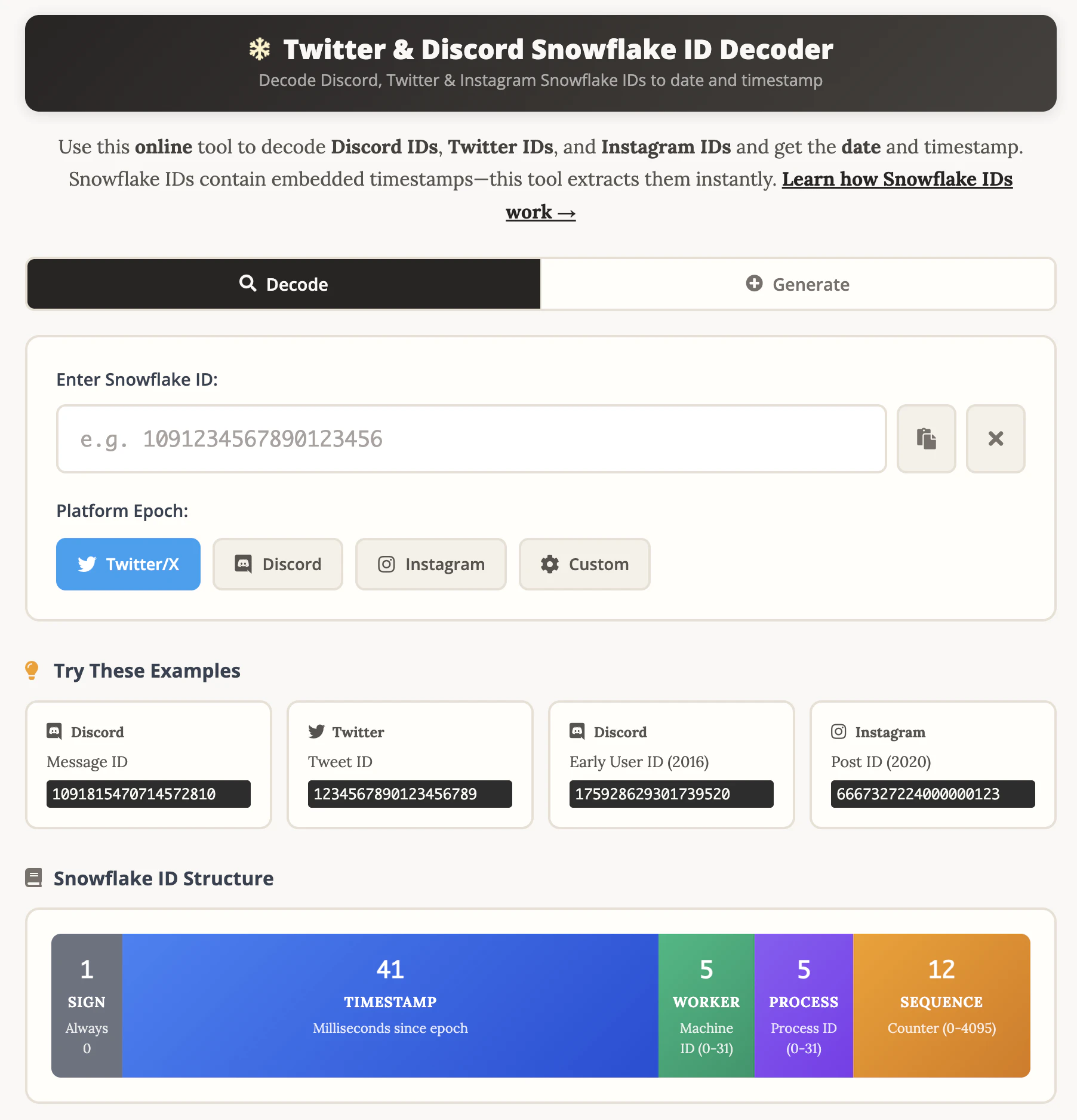 Snowflake ID Decoder screenshot 2