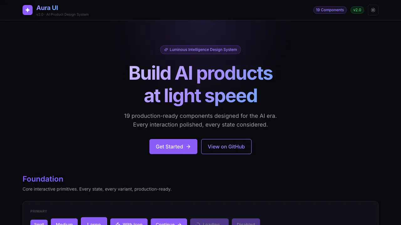 Aura UI のプロダクトバナー