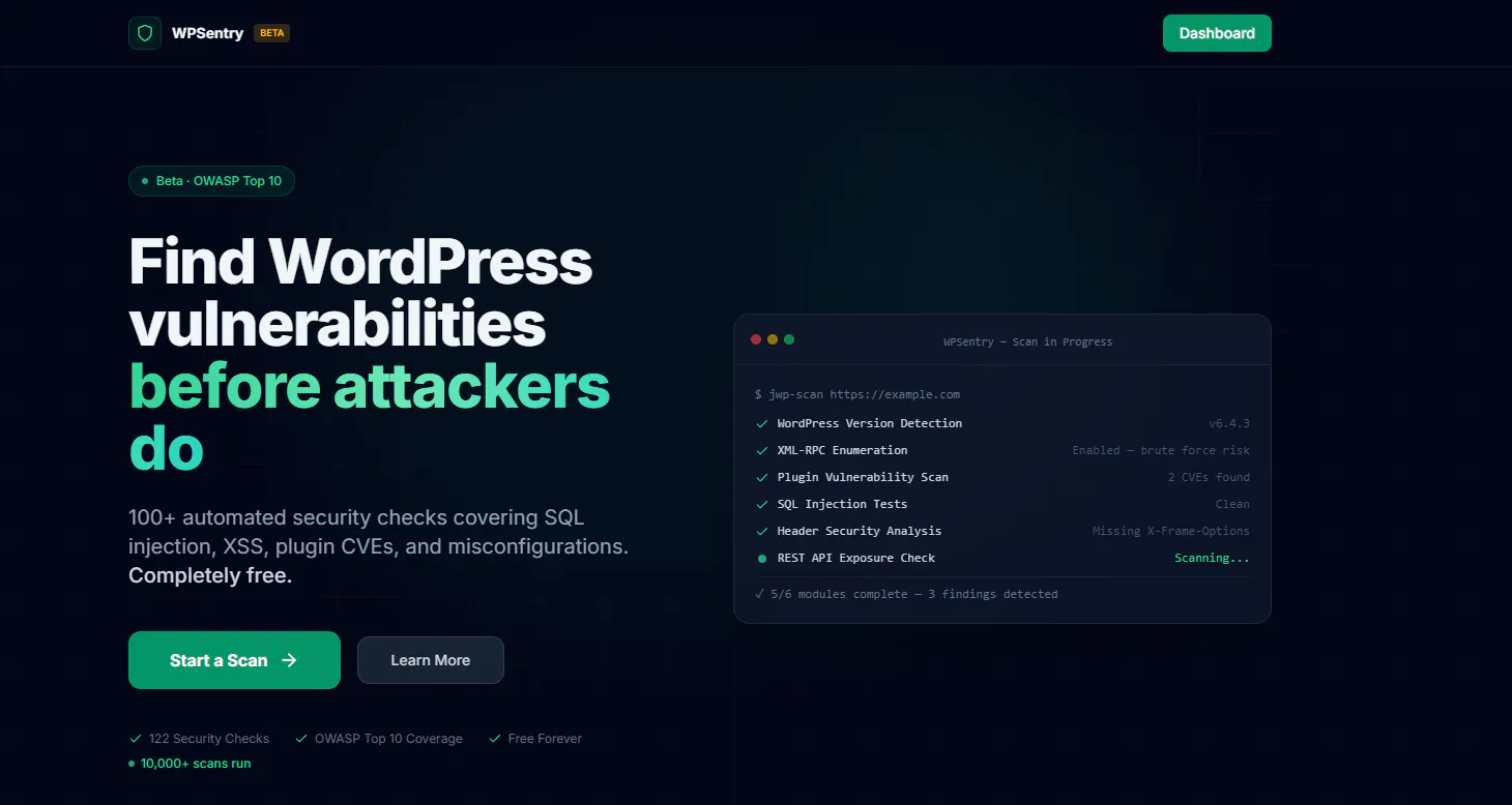 WPSentry — WordPress Security Scanner product banner