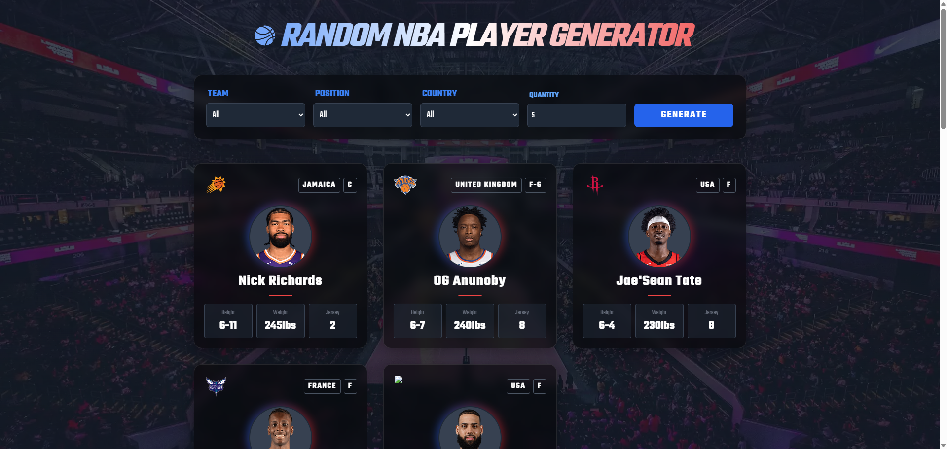 random nba player generator - Main product screenshot demonstrating key features and user interface