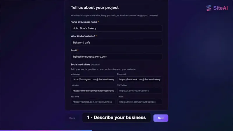 SiteAI screenshot 1 (video preview)