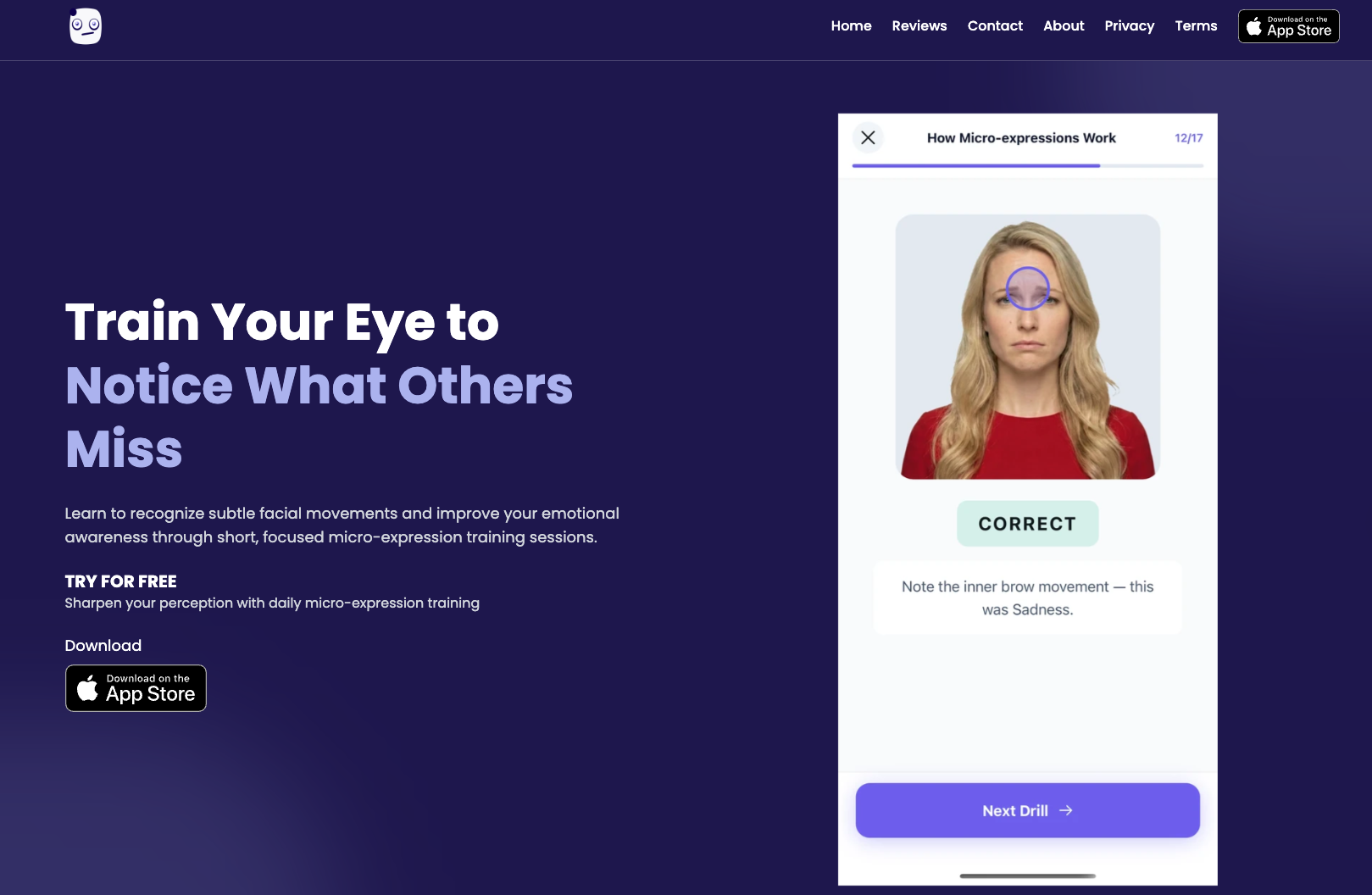 Micro Facial Expressions (iOS) - Main product screenshot demonstrating key features and user interface