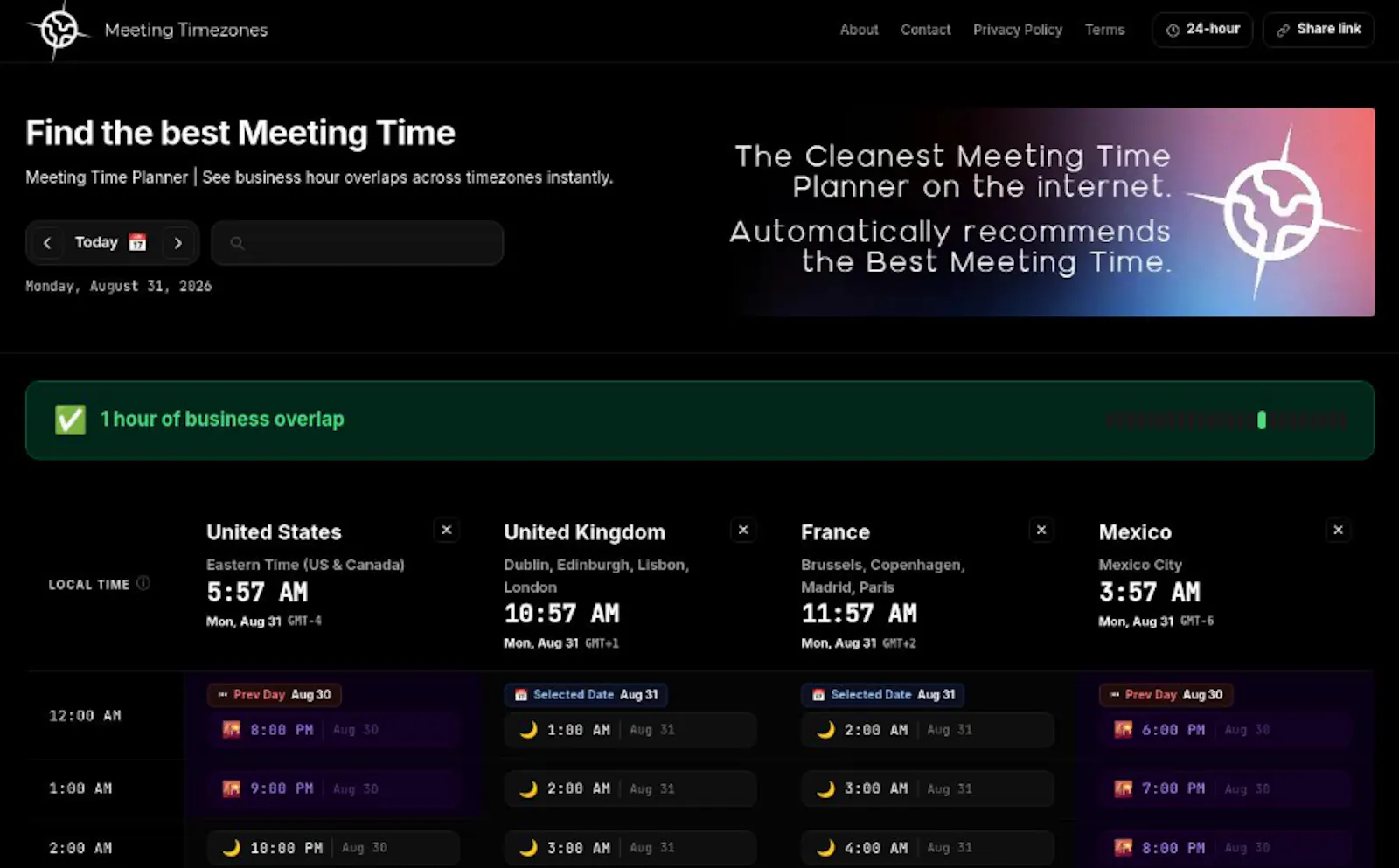 MeetingTimezones.com screenshot 2