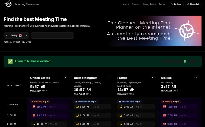 MeetingTimezones.com screenshot 2