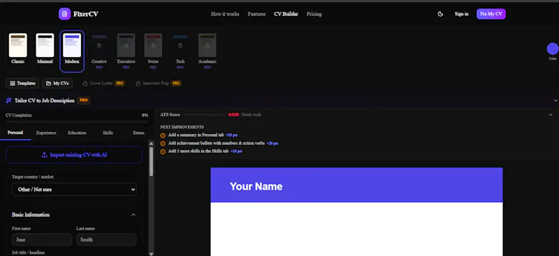 FixerCV screenshot 2