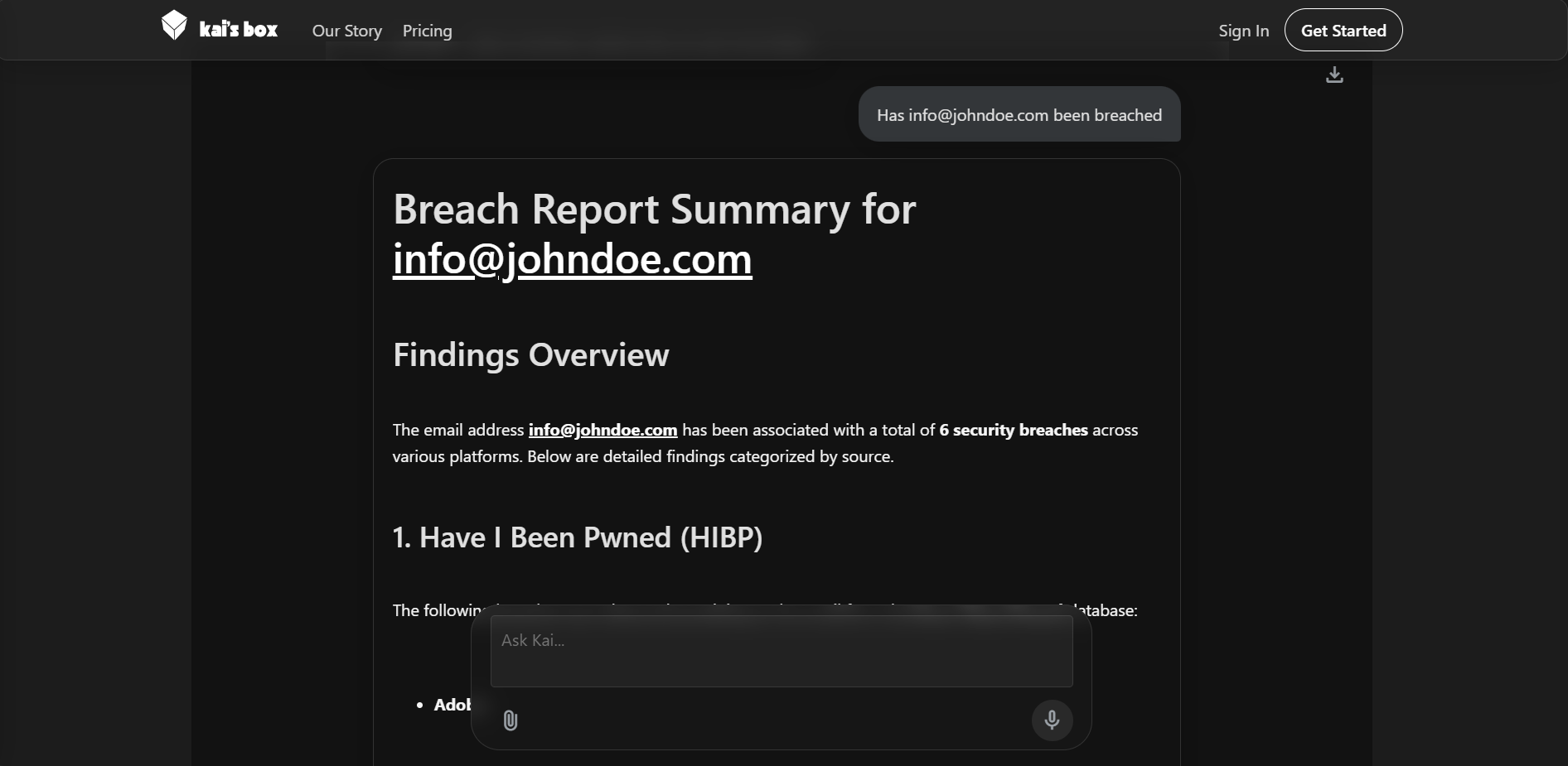 Kai's Box - Screenshot 2 showing product features and functionality
