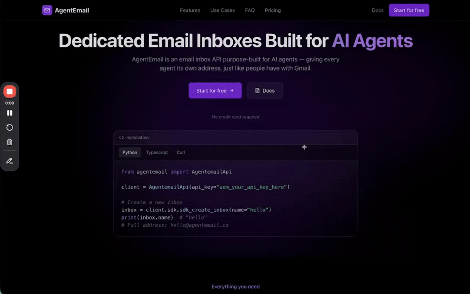 AgentEmail screenshot 1 (video preview)