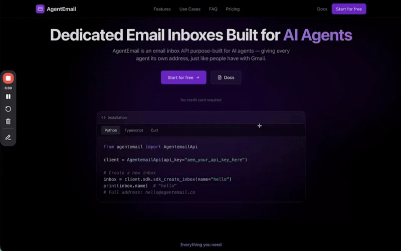 AgentEmail screenshot 1 (video preview)