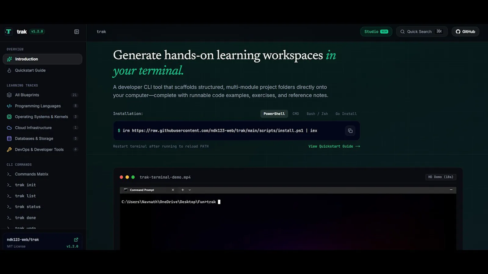 Trak CLI screenshot 1 (video preview)