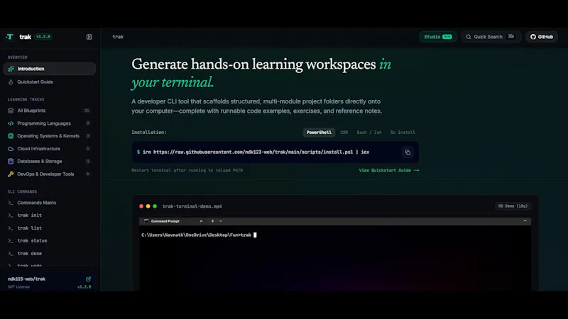 Trak CLI screenshot 1 (video preview)