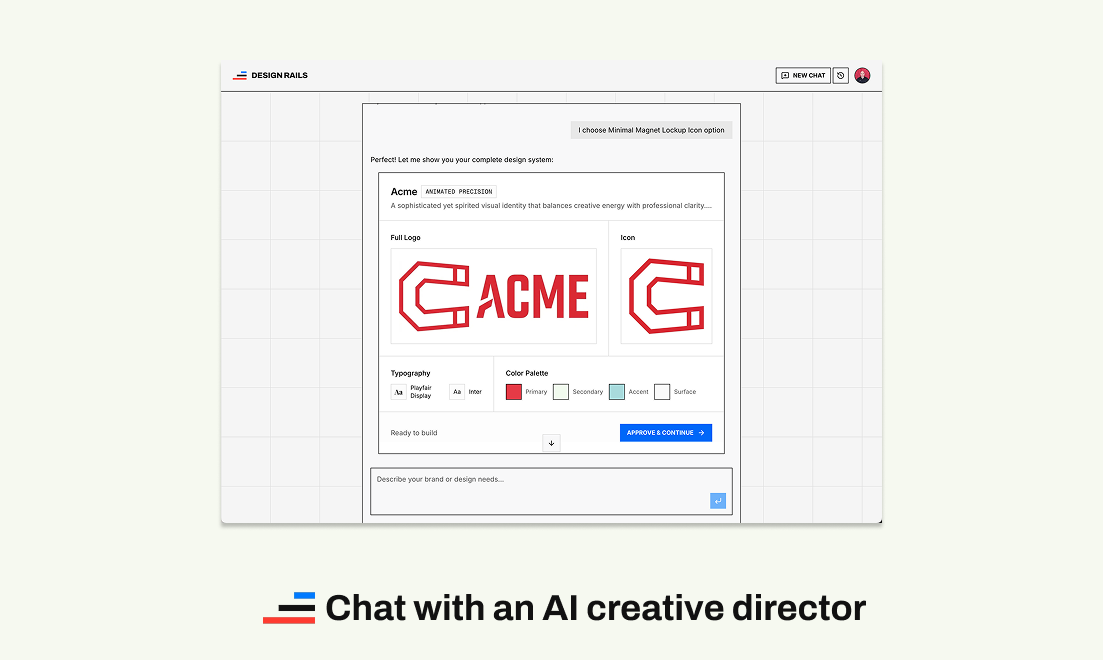 Design Rails: AI-native brand in mins - Screenshot 2 showing product features and functionality