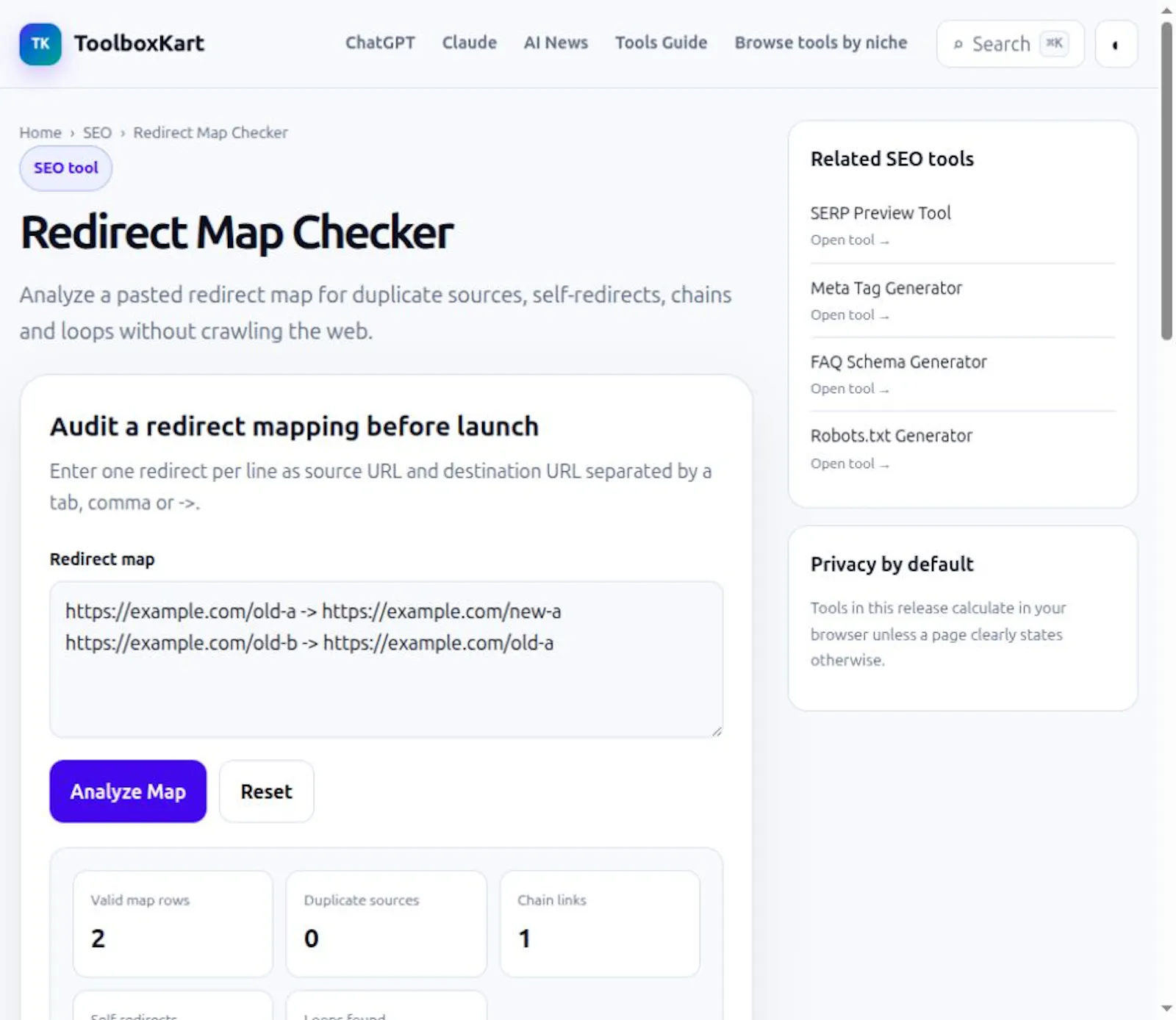 Redirect Map Checker screenshot 1
