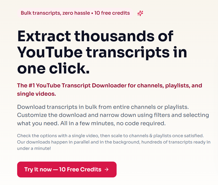 DownloadYoutubeTranscripts - Main product screenshot demonstrating key features and user interface