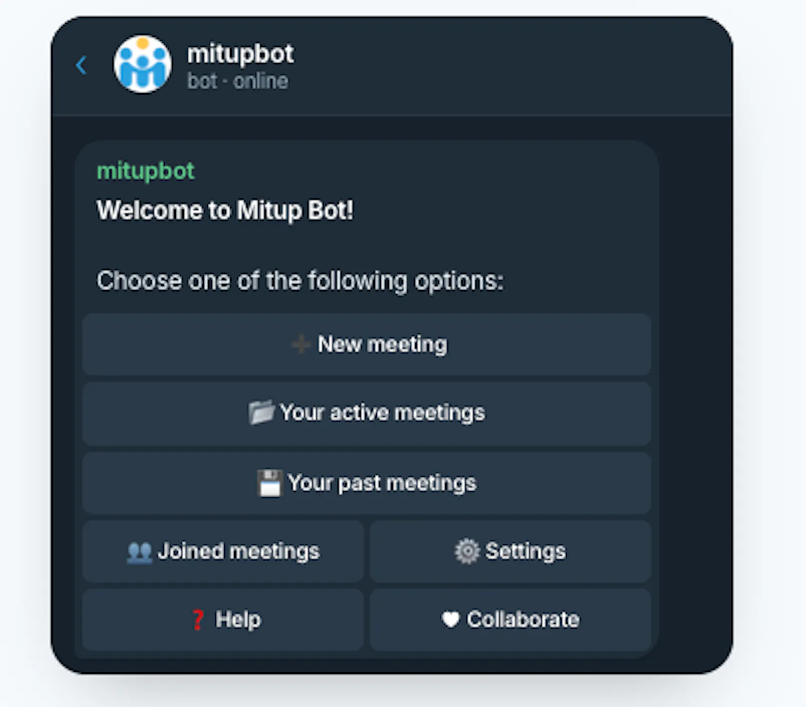 Mitup Telegram Bot screenshot 2