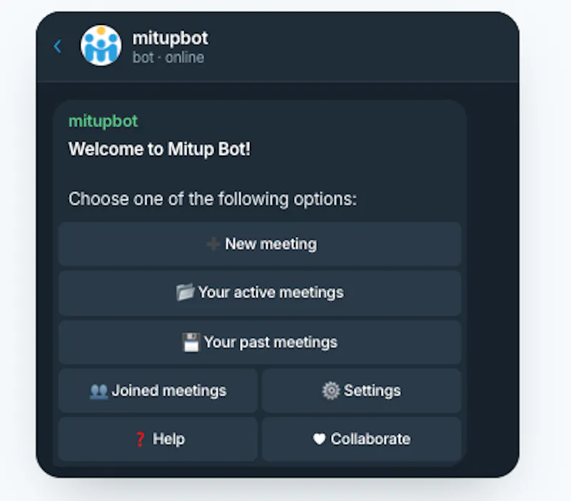 Mitup Telegram Bot screenshot 2