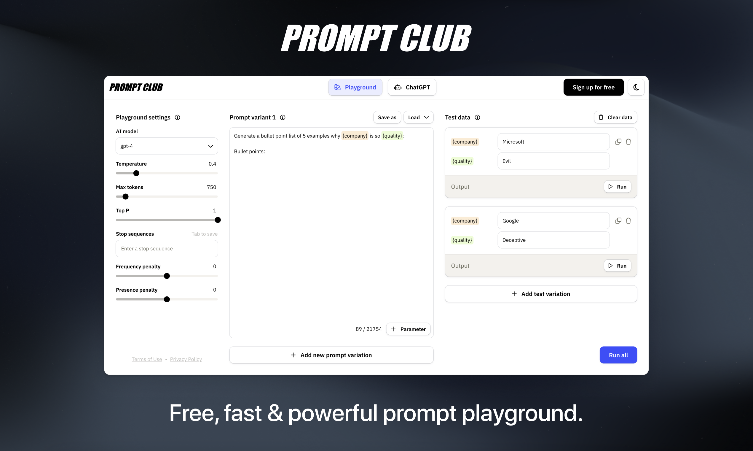 startuptile Prompt Club-Free fast & powerful prompt playground for GPT