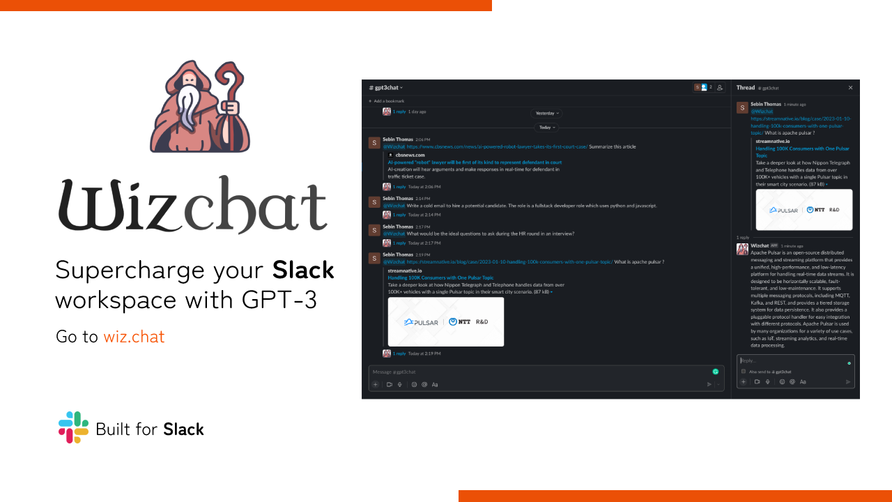 Wizchat - เติมเต็มพื้นที่ทำงานของคุณด้วย GPT-3 media 1
