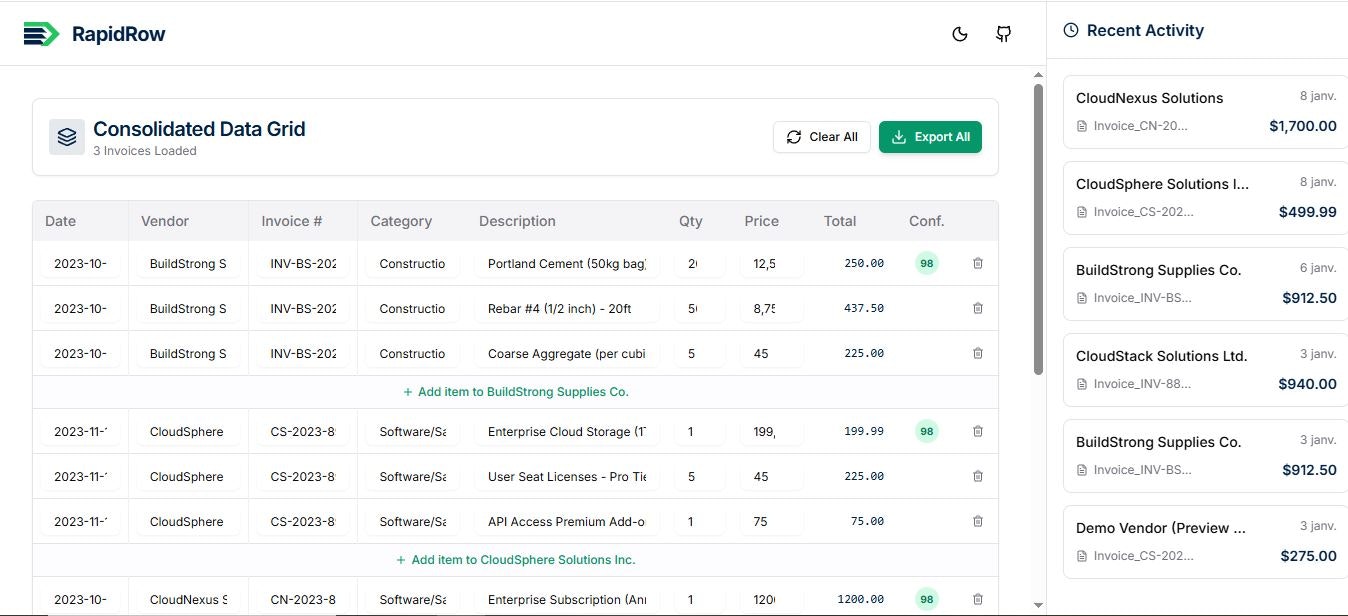 RapidRow - Screenshot 2 showing product features and functionality