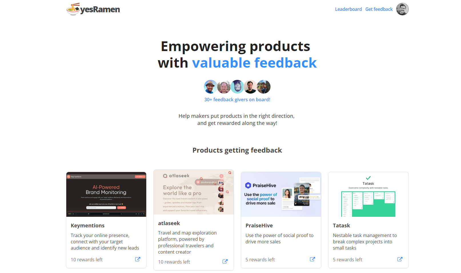 startuptile yesRamen-Give and receive feedback on digital products