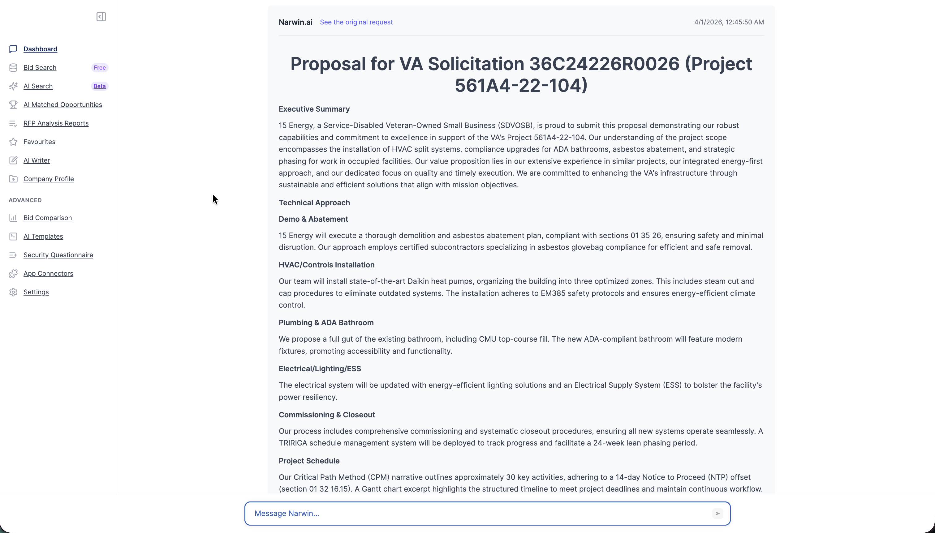 Narwin.AI Gov Bid & Tender Matching Tool gallery image