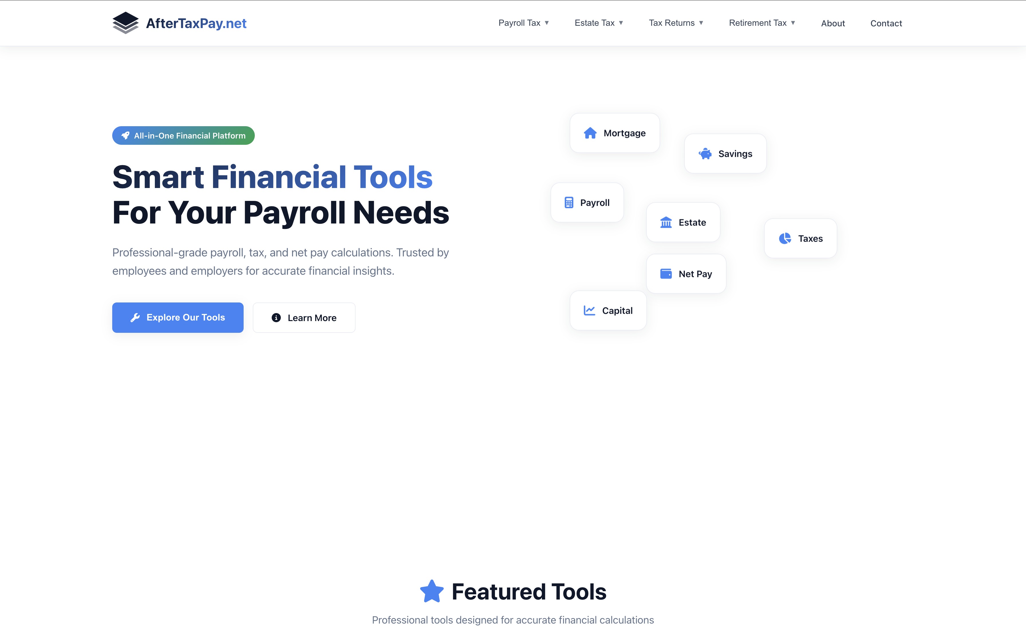 AfterTaxPay.net - Main screenshot showing features and interface