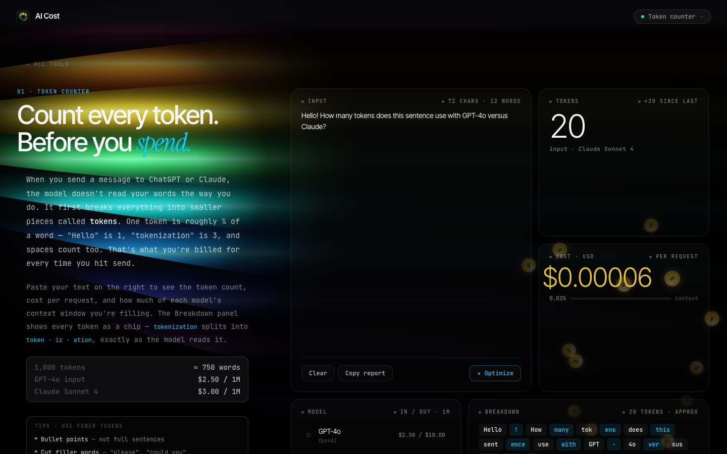 AI Cost —Token Counter & Cost Calculator gallery image
