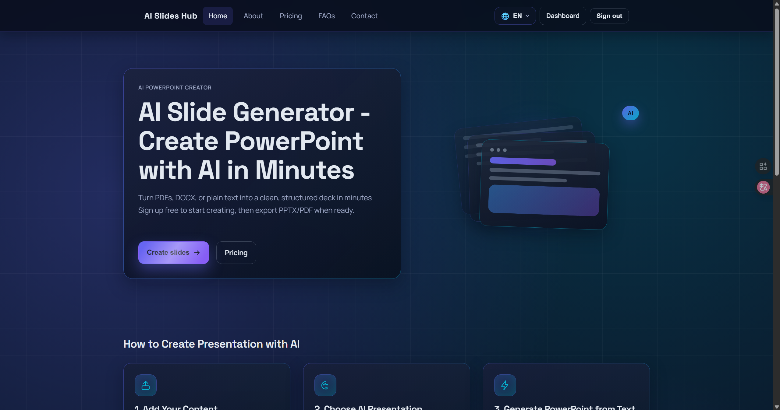 AI Slides Hub - Main product screenshot demonstrating key features and user interface
