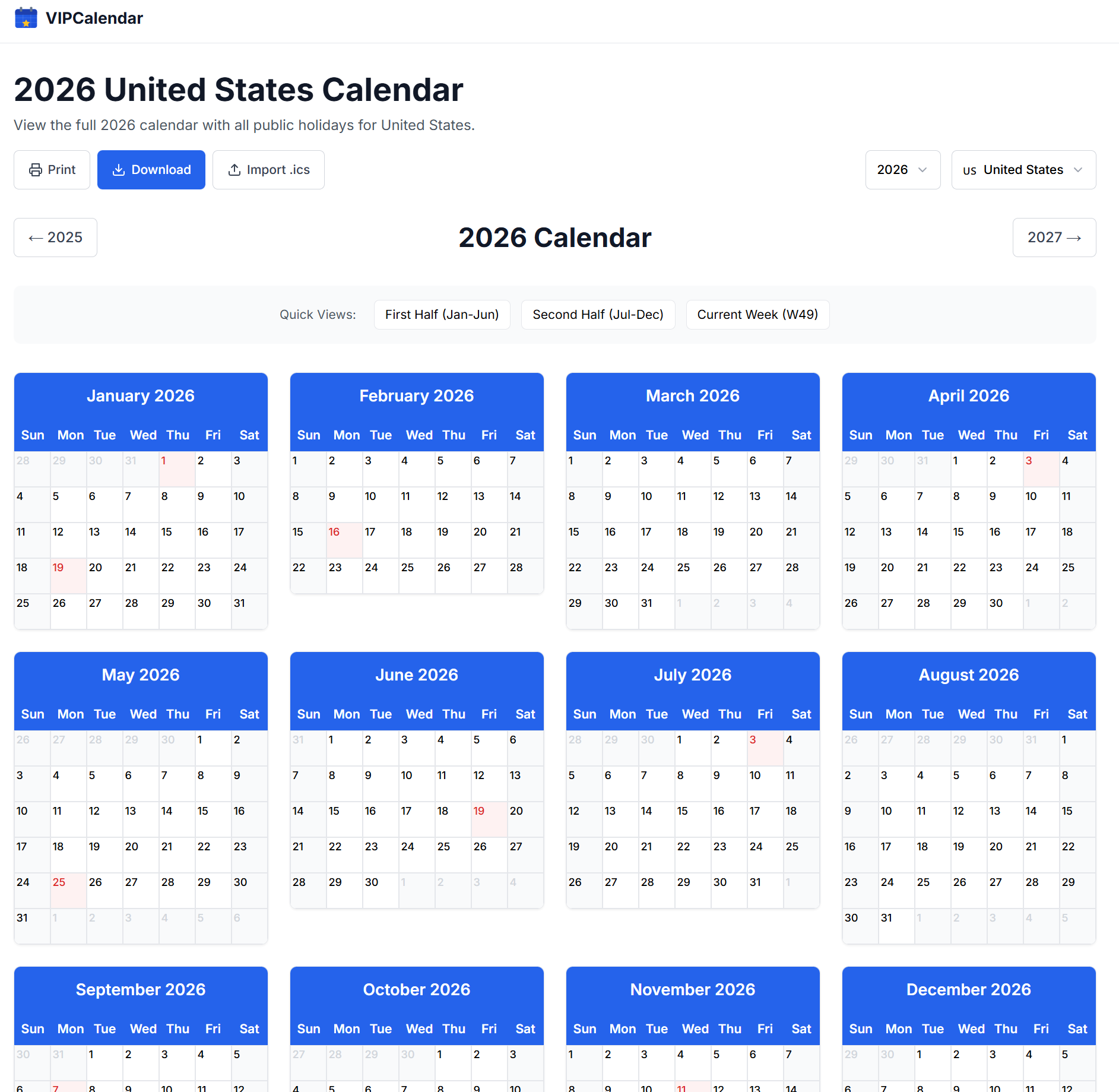 VIPCalendar丨Free Printable Calendar - Main product screenshot demonstrating key features and user interface