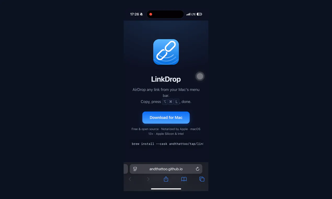 LinkDrop — AirDrop links from your Mac gallery image